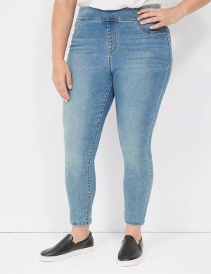 Lane Bryant High-Rise Sateen Pull-On Women Jeggings Blue | CNU5131ZI