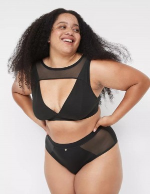 Lane Bryant High Apex With Mesh Overlay Women Bralettes Black | RQS3529GY