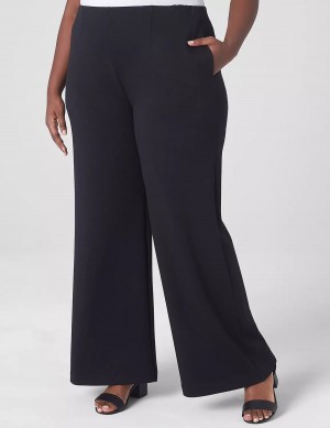 Lane Bryant Journey Knit High-Rise Wide Leg Women Pants Black | JOT7395QL