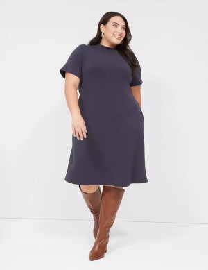 Lane Bryant Journey Short-Sleeve Mock-Neck Women Casual Dress Blue | XAU5656EM