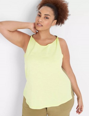 Lane Bryant LIVI Boatneck Twist-Shoulder Women Tank Top Light Green | CDK1231DQ