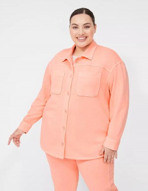 Lane Bryant LIVI Button-Front French Terry Shacket Women Shirts Coral | GXY7470BH