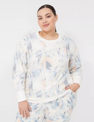 Lane Bryant LIVI Crew-Neck French Terry Women Sweatshirts Blue | BWO6618IY