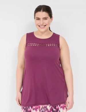 Lane Bryant LIVI Crew-Neck Macrame Women Tank Top Dark Purple | JJV9042ER