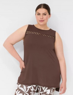 Lane Bryant LIVI Crew-Neck Macrame Women Tank Top Dark Brown | GBK3548NR