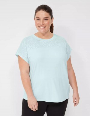 Lane Bryant LIVI Crew-Neck Mesh & Recycled LIVI Soft Tee Women T Shirts Light Green | FCG986FB