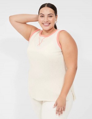 Lane Bryant LIVI Crew-Neck Rib Women Tank Top White | NQE46DN