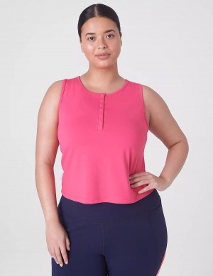 Lane Bryant LIVI Crop Snap-Up Wicking Women Tank Top Fuchsia Pink | WDP1554PE