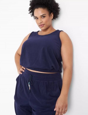 Lane Bryant LIVI Crop Towel Terry Women Tank Top Blue | QWK2964QQ