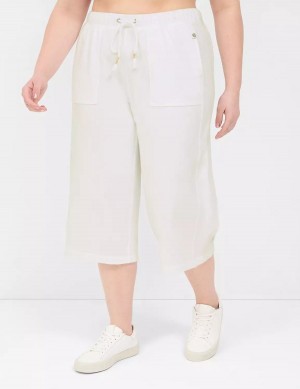 Lane Bryant LIVI French Terry Relaxed Straight Capri Women Pants White | TQW9177DD