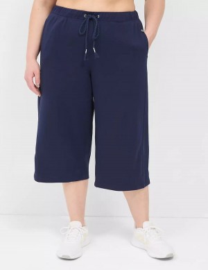 Lane Bryant LIVI French Terry Relaxed Straight Capri Women Pants Navy | MCT5014GB