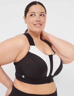 Lane Bryant LIVI Max Support Comfort Zip-Front Women Sports Bra Black | XEH5620ZY