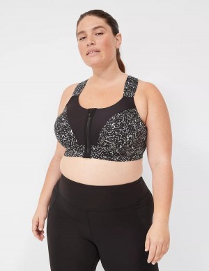 Lane Bryant LIVI Max Support Comfort Zip-Front Women Sports Bra Black | KTT2714FI