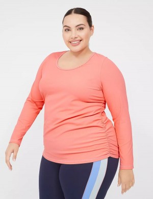 Lane Bryant LIVI Scoop-Neck Ruched Wicking Rib Top Women T Shirts Coral | DVR6334UH