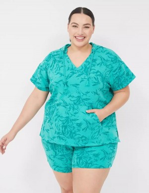 Lane Bryant LIVI Short-Sleeve French Terry Women Hoodie Turquoise | DMR2784GF