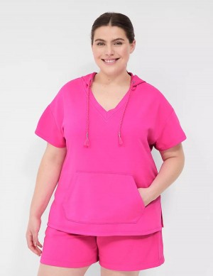 Lane Bryant LIVI Short-Sleeve French Terry Women Hoodie Pink | ODI5560GP