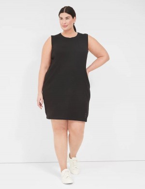 Lane Bryant LIVI Sleeveless Crew-Neck French Terry Women Casual Dress Black | MKX224LB