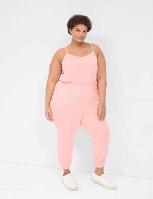 Lane Bryant LIVI Sleeveless French Terry Women Jumpsuit Pink | IUS7054EH