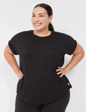 Lane Bryant LIVI Soft Crew-Neck Recycled Tee Women T Shirts Black | LIM781GO