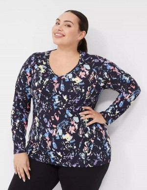 Lane Bryant LIVI Soft Long-Sleeve Recycled Tee Women T Shirts Black Multicolor | KJI309HS