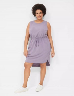 Lane Bryant LIVI Stretch Woven Drawstring Women Casual Dress Purple Olive | CJT9360SC