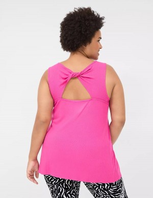 Lane Bryant LIVI Twist-Back Rib Women Tank Top Fuchsia Pink | AHW532AO