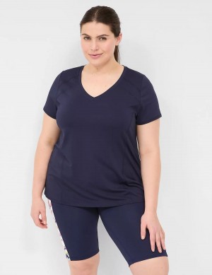 Lane Bryant LIVI Wicking V-Neck Performance Tee Women T Shirts Navy | BSS819WR