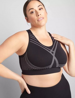 Lane Bryant LIVI Wireless Medium-Impact Seamless Women Sports Bra Black | PSH297HA