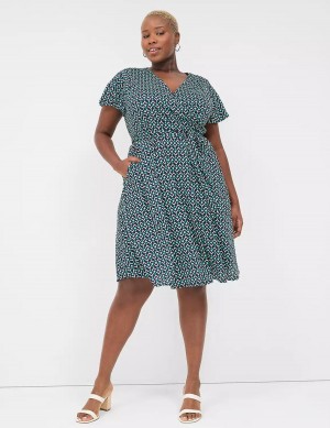 Lane Bryant Lena Surplice-Neck Women Knitted Dress Turquoise Navy | GNJ2846SG