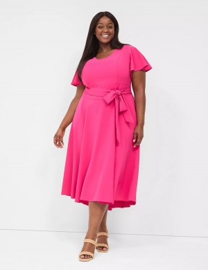 Lane Bryant Lena V-Neck High-Low Women Midi Dress Pink | YNF5374CT