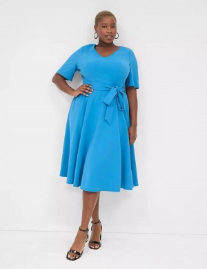 Lane Bryant Lena V-Neck High-Low Women Midi Dress Dark Blue | FND5069JS