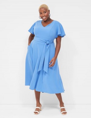 Lane Bryant Lena V-Neck High-Low Women Midi Dress Blue | ACB9461YF