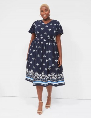 Lane Bryant Lena V-Neck Level-Hem Women Midi Dress Blue | DKQ202JH