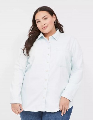 Lane Bryant Long-Sleeve Button-Front Denim Boyfriend Women Shirts Light Blue | MEJ2649RQ