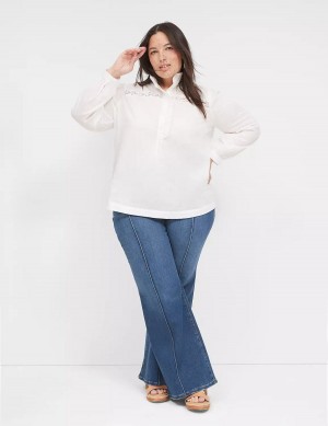 Lane Bryant Long-Sleeve Ruffle Collar Women Blouse White | ZKR9660LU