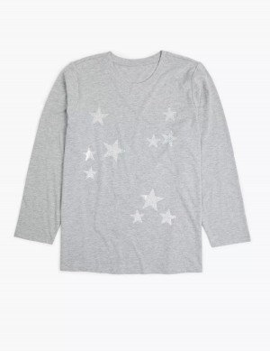 Lane Bryant Long-Sleeve Stars Graphic Tee Women T Shirts Grey | OPZ991PL