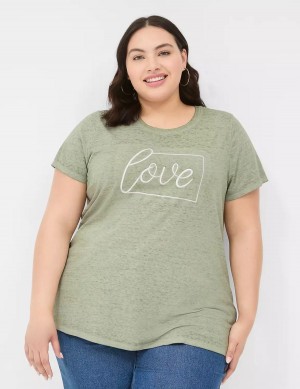 Lane Bryant Love Graphic Tee Women T Shirts Olive Green | WNS1024GN