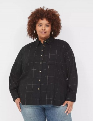 Lane Bryant Lurex Button-Down Plaid Flannel Women Shirts Black | OLO6056DM