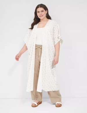 Lane Bryant Lurex Maxi Overpiece Women Robe White | TFJ648BQ