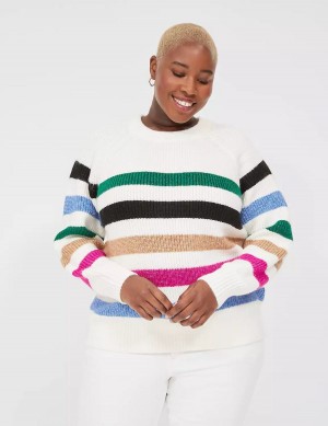 Lane Bryant Lurex Stripe Crew-Neck Women Sweaters White Stripes | KLL6064VB