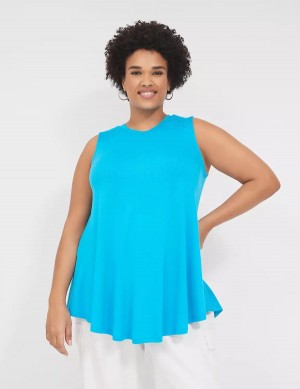 Lane Bryant Max Swing High-Neck Smocked-Shoulder Tunic Women T Shirts Blue | LLQ9776QK