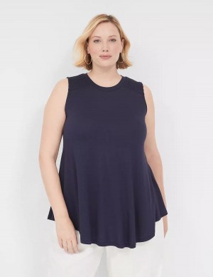 Lane Bryant Max Swing High-Neck Smocked-Shoulder Tunic Women T Shirts Blue | PVB4474BV