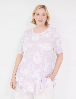 Lane Bryant Max Swing Perfect Sleeve Crew-Neck Tee Women T Shirts White Purple | YUV5181CO