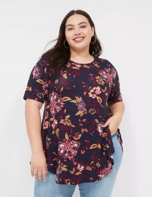 Lane Bryant Max Swing Perfect Sleeve Crew-Neck Tee Women T Shirts Navy | USX3028RA