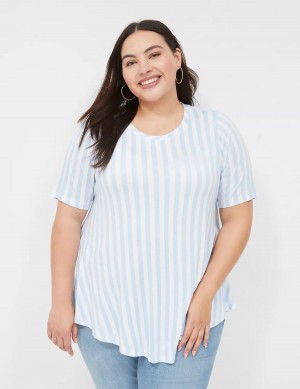 Lane Bryant Max Swing Perfect Sleeve Crew-Neck Tee Women T Shirts Light Blue Stripes | FJN8741WN