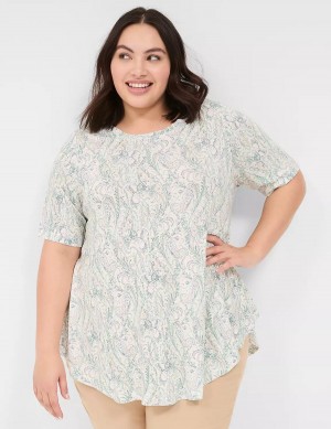 Lane Bryant Max Swing Perfect Sleeve Crew-Neck Tee Women T Shirts Cream Green | CXA9685JT