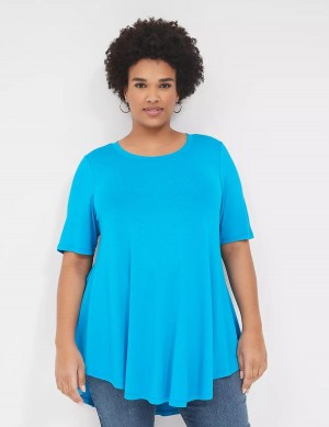 Lane Bryant Max Swing Perfect Sleeve Crew-Neck Tee Women T Shirts Blue | GMG6033RT