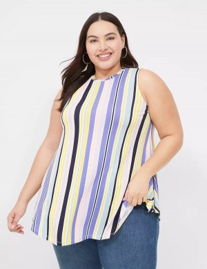 Lane Bryant Max Swing Sleeveless High-Neck Tunic Women T Shirts Purple Multicolor Stripes | CIS8237CM