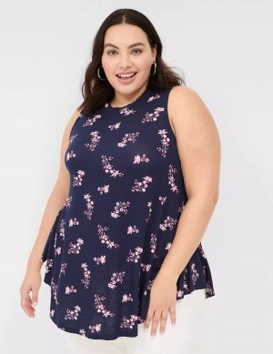 Lane Bryant Max Swing Sleeveless High-Neck Tunic Women T Shirts Pink Navy | IBD4952YV