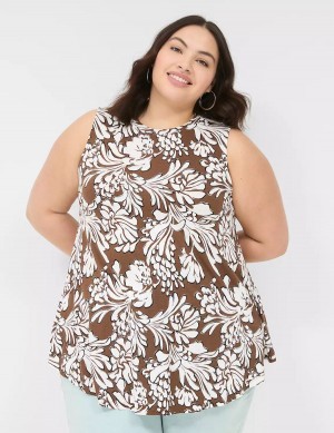 Lane Bryant Max Swing Sleeveless High-Neck Tunic Women T Shirts Brown | EDJ6794GB